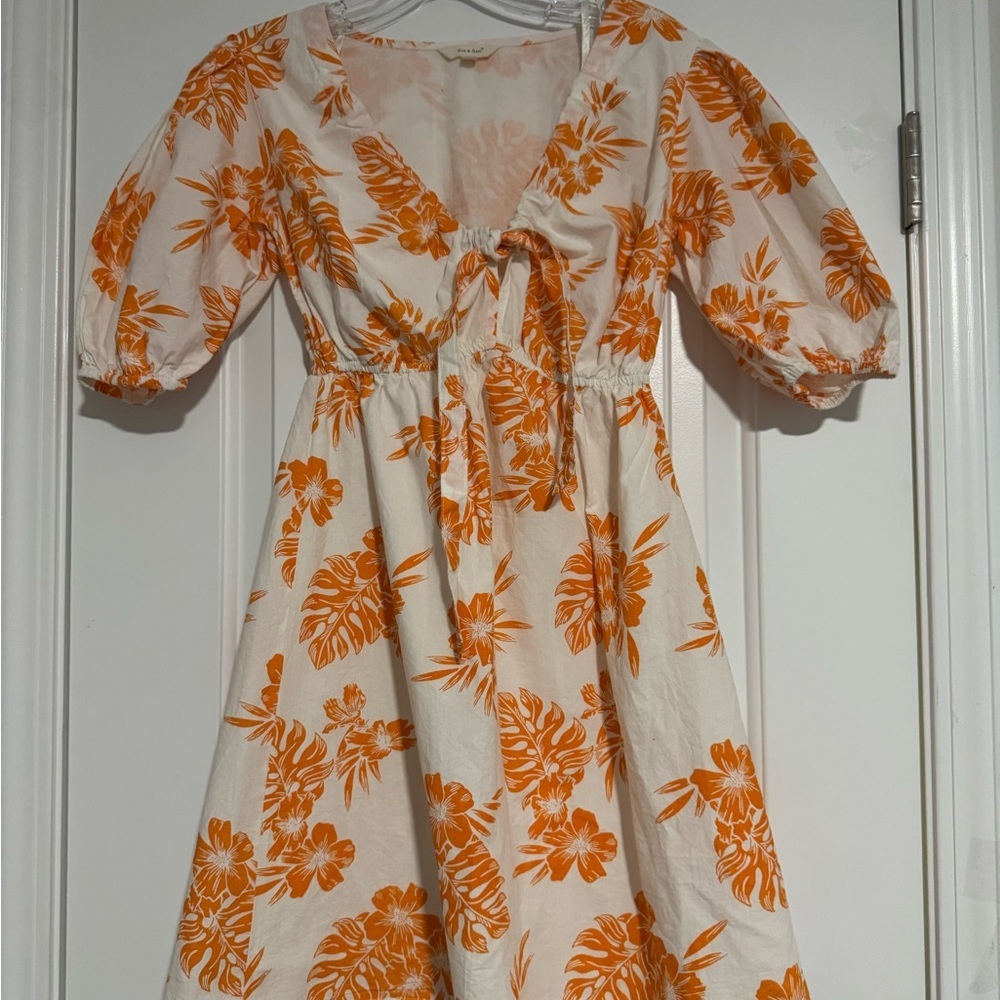 Tie-Front Puff Sleeve Mini Dress in Orange Floral - Picture 5 of 5